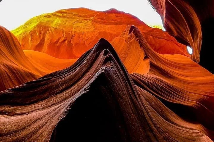 Layered sandstone formations inside Antelope Canyon